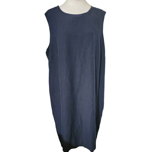 Coldwater Creek Womens Navy Sleeveless Linen Blend Dress W/ Back Zipper Size 20W - Picture 1 of 6